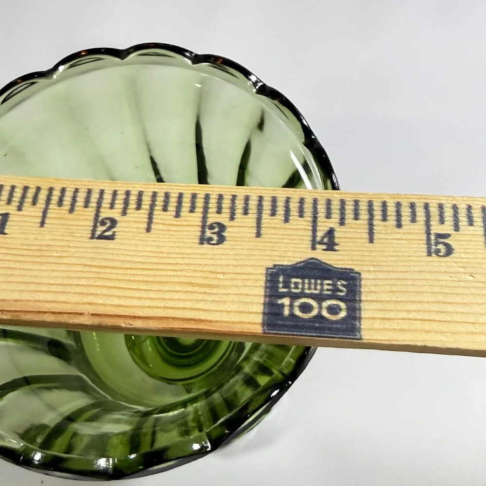 VTG Hazel-Atlas ATC50 Avocado Green Glass Ribbed Scalloped Footed Flower Vase 6